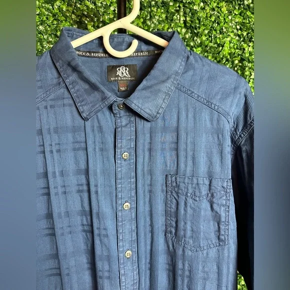 Rock & Republic Men’s XXL Blue Long Sleeve Button-Up Shirt - Picture 3 of 6